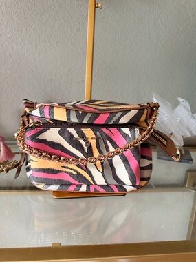 Michael Kors Zebra-Print Crossbody with Gold Chain - Pink, Yellow, Cream, Black
